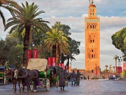 Calèches à côté de la mosquée Koutoubia